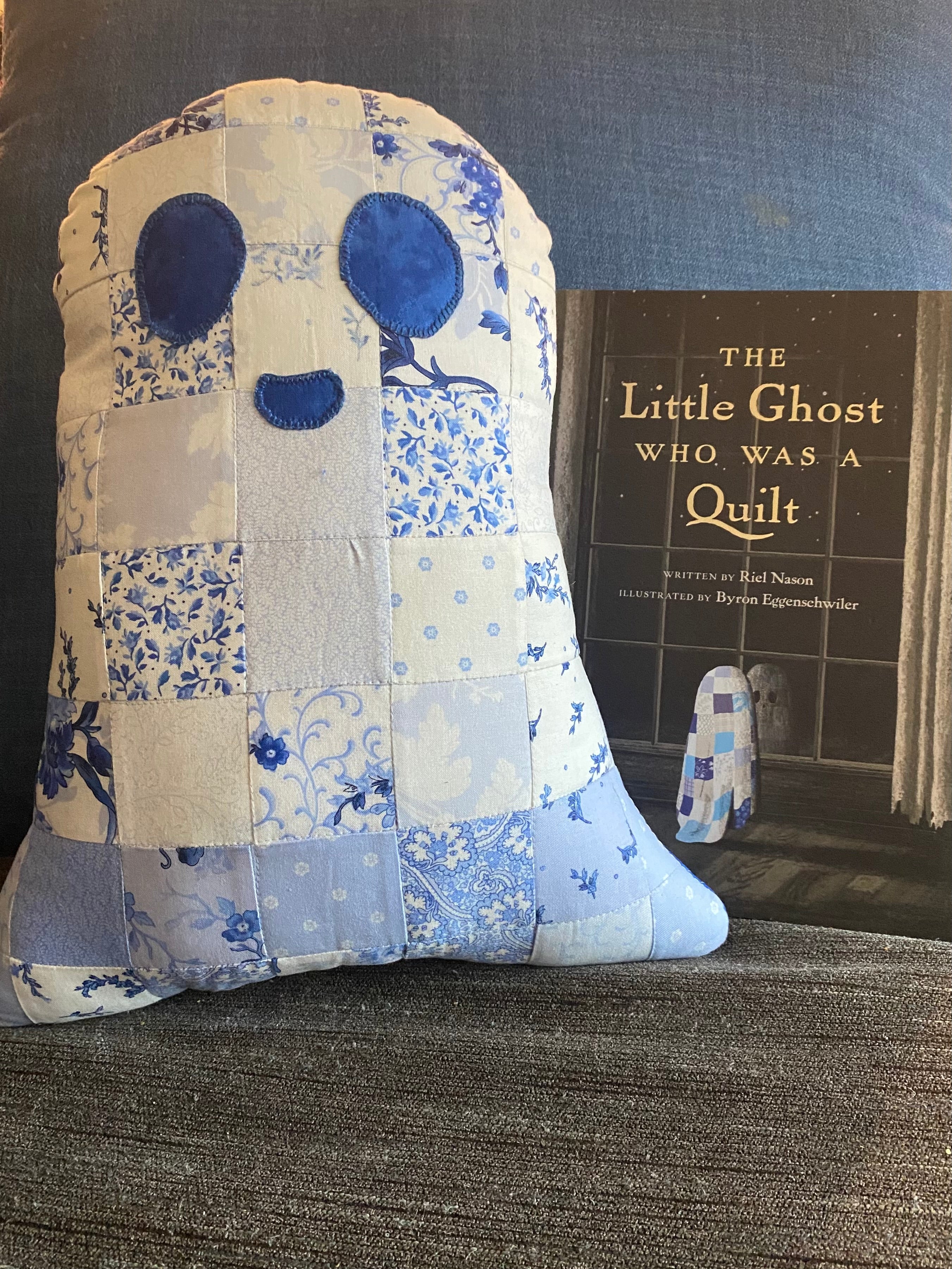 Quilt Ghost Reading Pillow and “The Little Ghost That Was A Quilt” hardback book.