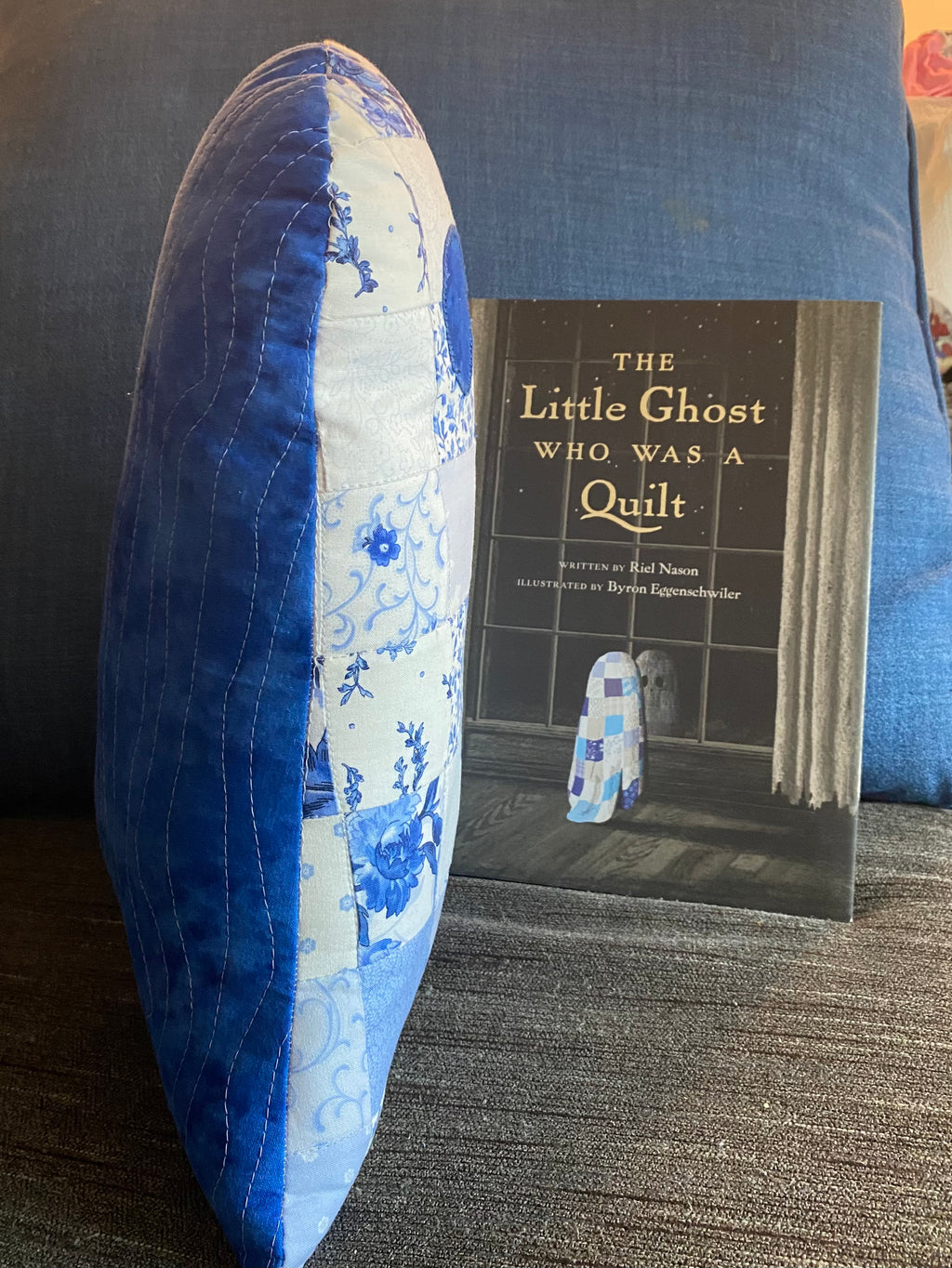 Quilt Ghost Reading Pillow and “The Little Ghost That Was A Quilt” hardback book.