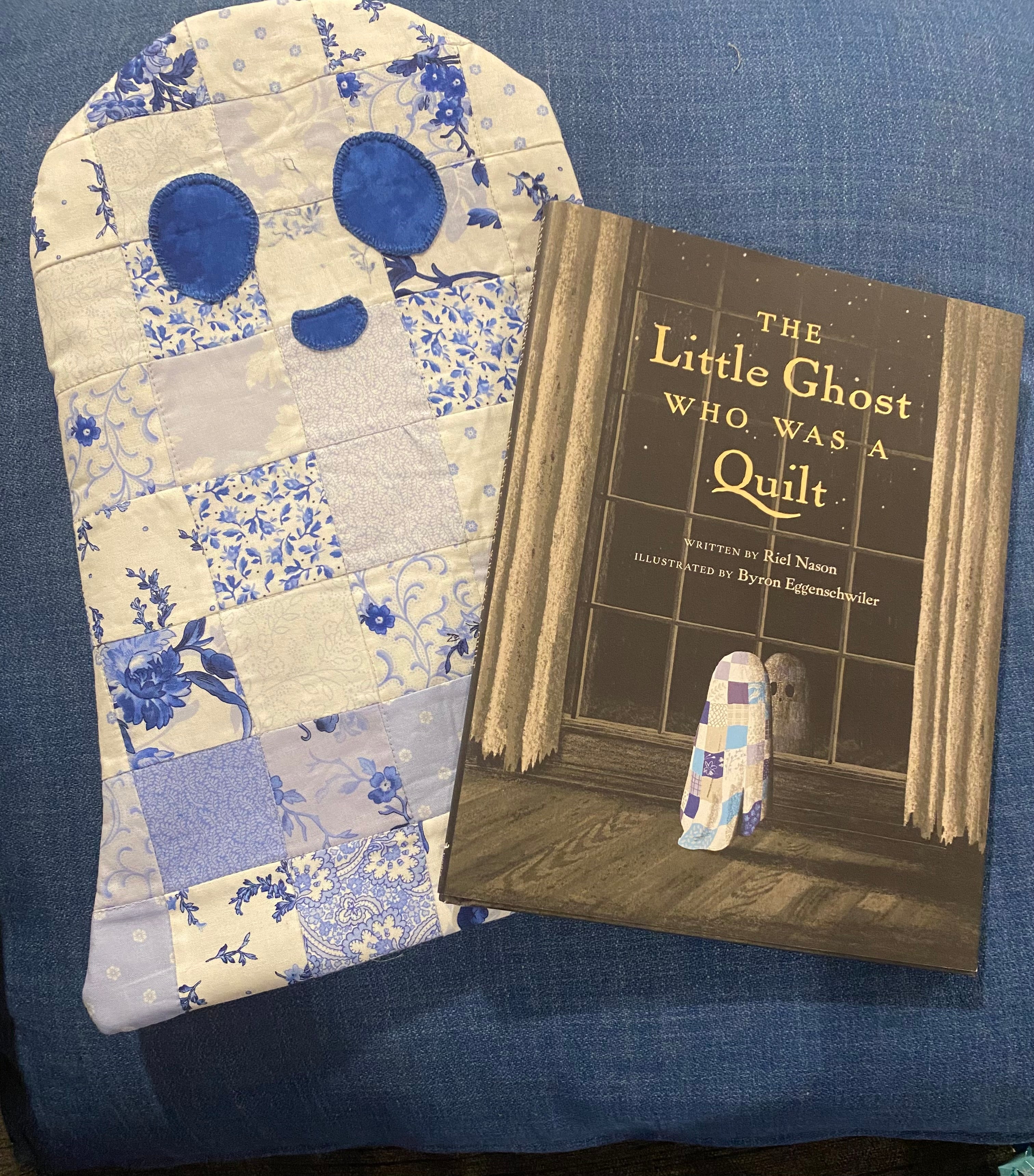 Quilt Ghost Reading Pillow and “The Little Ghost That Was A Quilt” hardback book.
