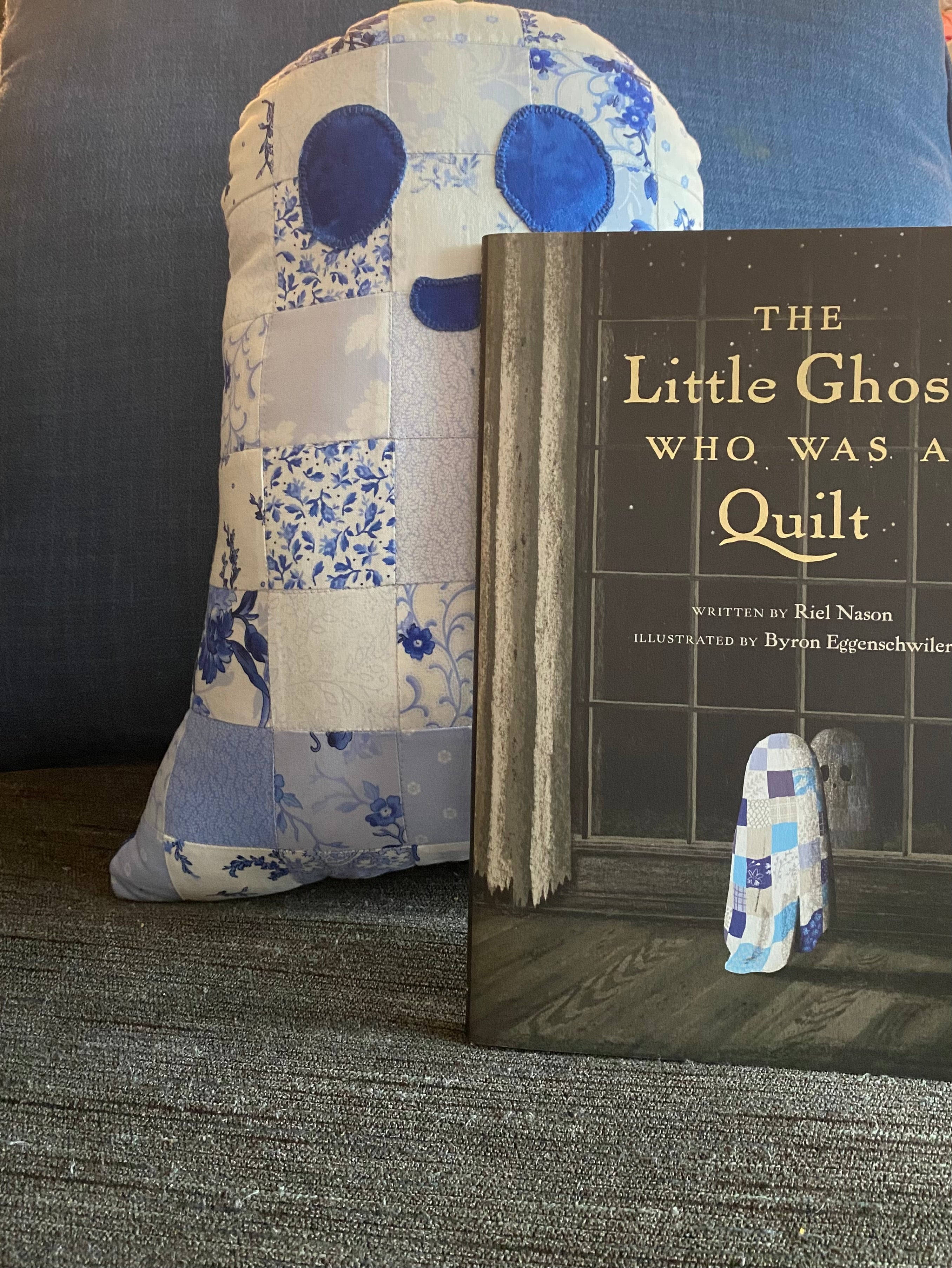 Quilt Ghost Reading Pillow and “The Little Ghost That Was A Quilt” hardback book.